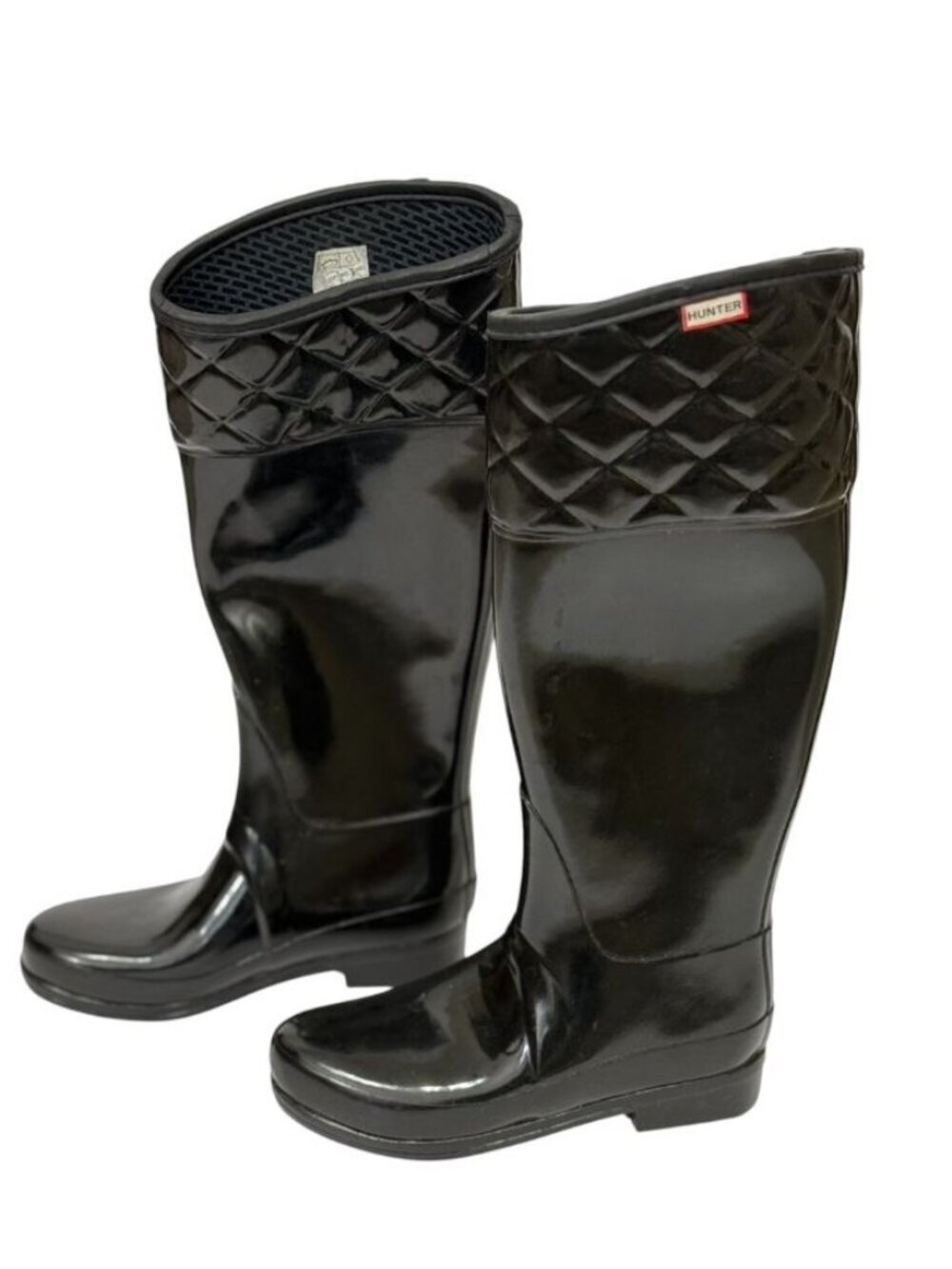 Hunter Women's Rigley Rubber Rain Boots Shiny Black Quilted Top Size 5 US/35 EU - Picture 3 of 16